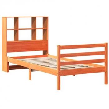 Cama con estantería sin colchón de madera maciza marrón 90x200 cm