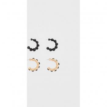 Gold Contrast Hoop Earrings Set of 2