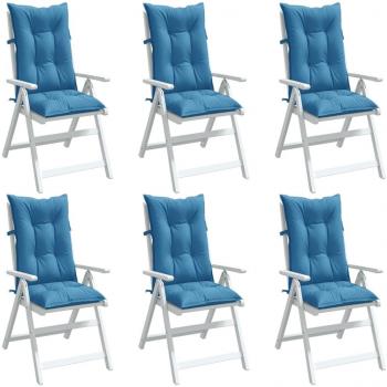 Cojines para silla respaldo alto 6 uds tela antracita melange, gris claro melange, gris oscuro melange y azul melange, dimensiones 120x50x7 cm, cojín decorativo de asiento para muebles de