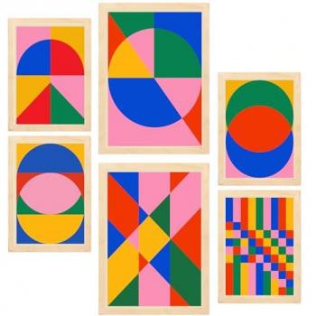 Set de 6 Pósters Geométricos Bauhaus Coloridos para Decoración de Paredes del Hogar - Tamaños A3 y A4 Sin Marco