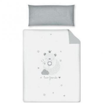 Pirulos 77012320 - Funda nórdica y funda almohadilla 100 x 135 diseño love, color blanco y gris