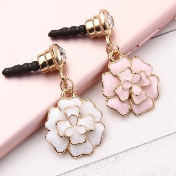 Tapones Antipolvo para Auriculares de 3.5mm con Diseño de Flor y Diamantes de Imitación para iPhone y Todos los Teléfonos Móviles