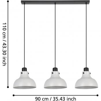Lámpara Colgante Eglo Matlock Negro y Gris 3xE27, longitud 90 cm, con 3 luces