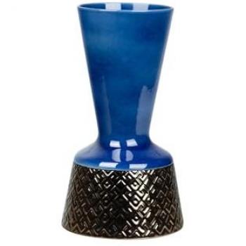 Jarrón Decorativo Cerámica Azul Dorado 19x19x34 cm