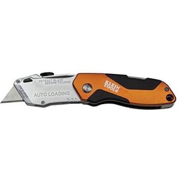 Navaja plegable con carga automática Klein Tools 44130, naranja/negro