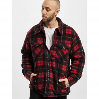 Chaqueta entre-tiempo Urban Classics Plaid Teddy Lined para Hombre en color negro/rojo, talla S a XXL