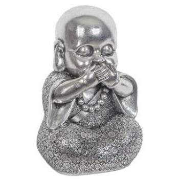 Figura Decorativa Romimex Plateado Resina Boca Monje 16 x 22 x 15 cm