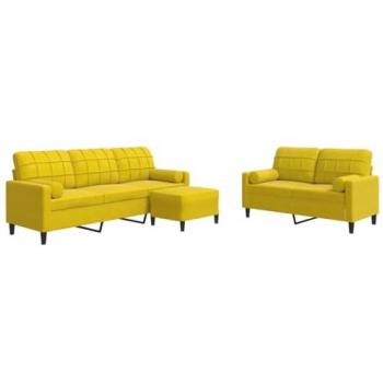 Sofá de 3 piezas con almohadas y refuerzos terciopelo amarillo