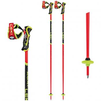 Bastones Leki WCR TBS SL 3D para esquí alpino, color rojo brillante, negro y amarillo neón, unisex-adulto, longitud de 125 cm (par)