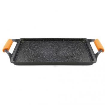Bandeja Asadora Inducción Ecochef Titanio 37x25cm, Aluminio Fundido Antiadherente QUANTANIUM Ecológico sin PFOA, 5mm Espesor, Asas de Sil