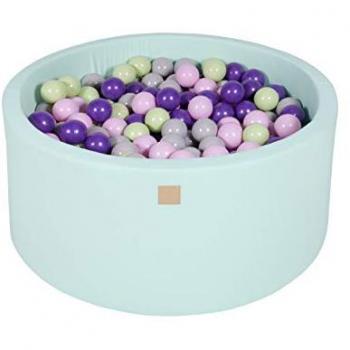 Piscina de Bolas MeowBaby Redonda Seca para Niños, Multicolor Rosa Pastel/Gris/Morado/Verde Claro, 300 Unidades, 90x40cm