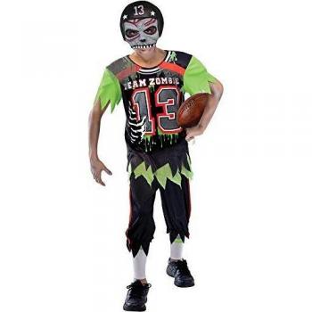 amscan- Disfraz de Futbolista Americano, Zombi, Edad de 8 a 10, 1 Unidad, Color negro, 8-10 años
