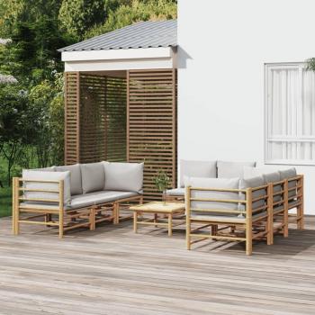 vidaXL 9-Piece Garden Lounge Set with Light Grey Cushions and Bamboo
