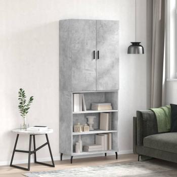 Aparador alto de madera contrachapada gris hormigón 69,5x34x180 cm con 3 estantes, mueble de almacenaje para salón, buffet y armario auxiliar