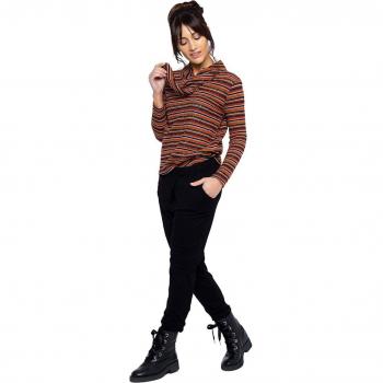 Pantalón de mujer Mamatayoe con cinturilla elástica y bordado de lentejuelas en un bolsillo, color negro