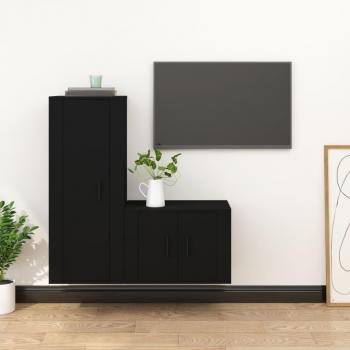 vidaXL Set de muebles para TV 2 piezas madera contrachapada negro, Mueble de salón, Mueble TV, Mesa de TV