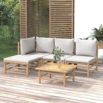 5-Piece Bamboo Garden Lounge Set with Light Grey Cushions