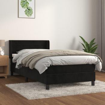 Bastidor de cama box spring con colchón de muelles en terciopelo negro 100x200 cm