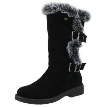 Megan Wide Suede Mid Calf Boots for Women - Black