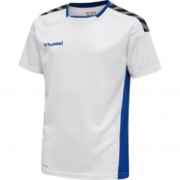 Camiseta de Manga Corta Hummel Authentic Poly para Niños, Color: Blanco/True Blue, Talla: 128