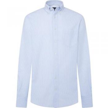 Camisa Oxford Rayas Azul Cielo para Hombre, Manga Larga, Algodón, Hackett London