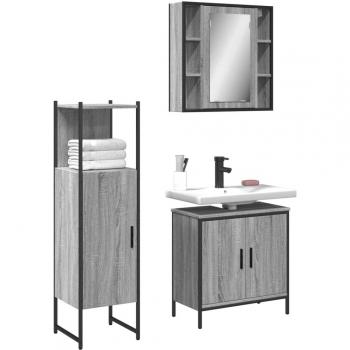 Set de muebles de baño 3 piezas madera contrachapada gris sonoma