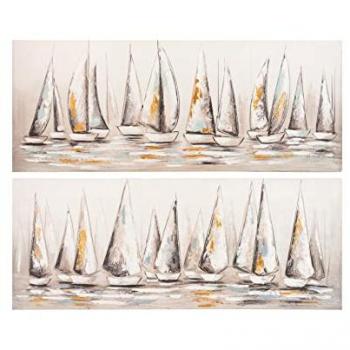 Set de 2 Lienzos Barcos 150x3x60 cm - Decoración de Pared Arte Moderno, Multicolor, 40% Pintado a Mano