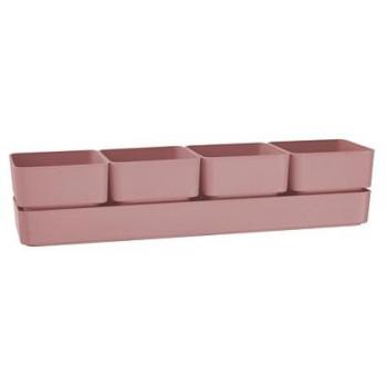 Jarrón TERA de Diseño Sierra, compuesto por 4 jarras cuadradas y un platillo, dimensiones 48x12x11 h cm, macetero resistente a los rayos UV para plántulas y suculentas;
