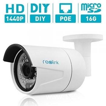 PoE IP Camera, Security Outdoor with Built-in 16GB Micro SD Card, HD 4-Megapixel with Super Day/Night Vision, Motion Detection and Remote Access, DIY,No Need Power adapter Reolink RLC-410S
