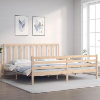 Cama solar sin colchón 200x200 cm madera maciza de pino con estructura de cama y cabecero en madera maciza color marrón