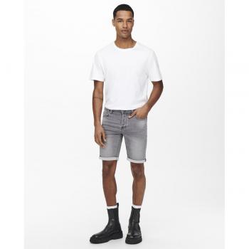Shorts Vaqueros Hombre Only & Sons Gris Corte Regular con Bolsillos