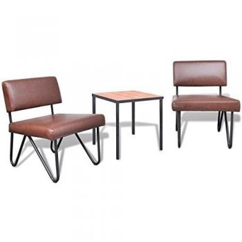 2 Sillas elegantes de piel artificial de color marrón con una mesa
