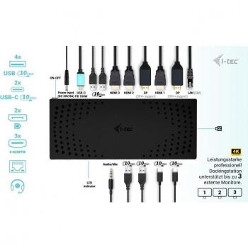 i-tec USB 3.0 / USB-C / Thunderbolt, 3x 4K Docking Station Gen 2 + Power Delivery 100W