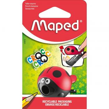 Sacapuntas Maped Croc Croc Easy con Diseño de Mariquita, 1 Orificio con Depósito, Blister de 1 Unidad