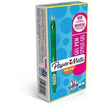 Paper Mate 1957055 - Bolígrafo de gel, punta media, caja de 12, color verde