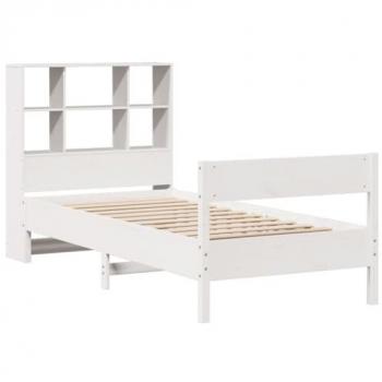 Cama con estantería sin colchón 100x200 cm madera de pino blanca