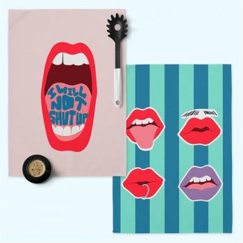 Happyfriday- Lips Paño de cocina 2 ud 70x50 cm, Paños de cocina 100% Algodón