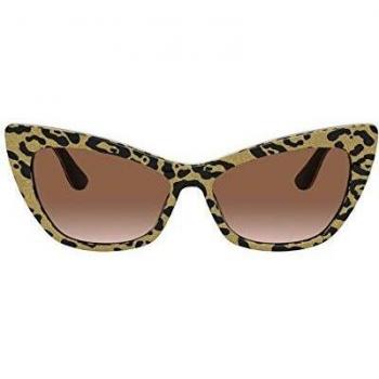 Dolce & Gabbana Women's 0DG4370 Sunglasses, Leo Glitter Gold ON Black, 56
