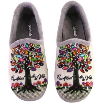 Zapatillas de casa cerrada con cuña de mujer gris árbol DEVALVERDE 1138