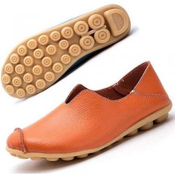 Mocasines de cuero mujer casual zapatos de conduccion moda loafers verano planos zapatillas del barco zapatos naranja eu385cn40