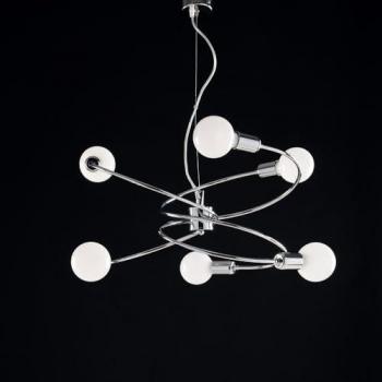 Araña de suspensión moderna en hierro cromado con seis luces, dimensiones 55x h30 cm