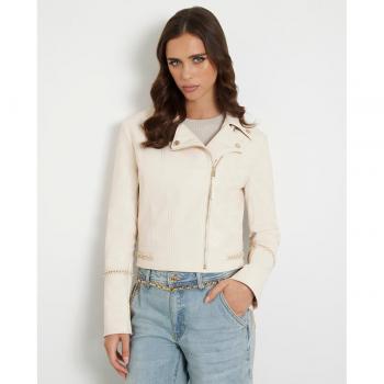 Guess Faux Leather Biker Jacket - Light Jackets, Female, White, Size: M