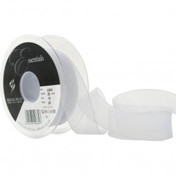 Cinta de tela supertransparente Berisfords de 25 mm, color gris plateado
