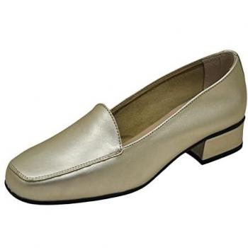 Zapatos de Salón para Mujer Dchicas en Piel Lisa Color Oro, Tacón Bajo 2.5cm, Plantilla Gel, Comodidad y Ligereza - Modelo 0181 Talla 41
