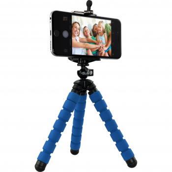 Rollei Selfie Mini Tripod - Minitrípode con Cabezal esférico giratorio 360°, adaptador para smartphone - Con pies de goma antideslizantes - Azul