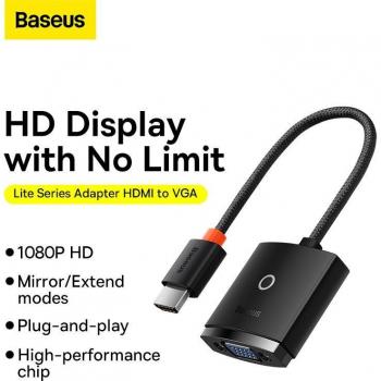 Adaptador Baseus Lite Series HDMI a VGA con Audio y Alimentación Micro USB (Negro)