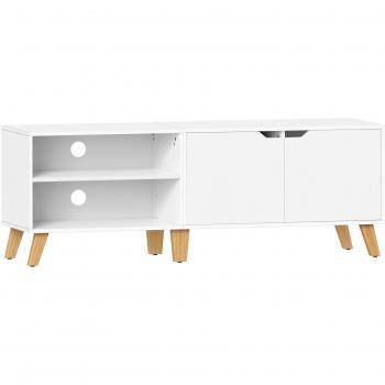 Mueble de TV VASAGLE 140 cm con 2 Puertas y Estantes Ajustables para Televisores de hasta 65 Pulgadas en Color Marrón/Blanco/Roble Natural y Blanco Crema