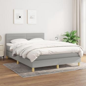 Cama box spring con colchón de muelles en tela gris claro 140x190 cm