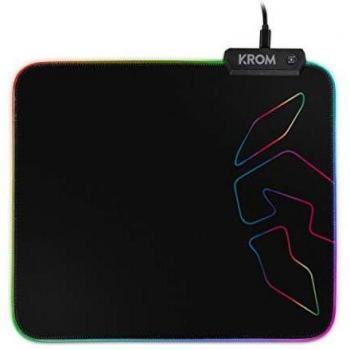 Krom Knout RGB -NXKROMKNTRGB- Alfombrilla Gaming, base de goma antideslizante, marco cosido con tira LED RGB, tamaño 320x270x3 mm, color negro