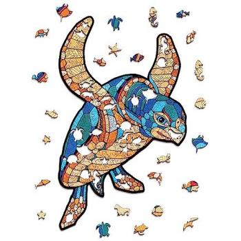 EWA PUZZLE TORTUGA (S) 80 PIEZAS DE MADERA - Rompecabezas de madera, 80 piezas, forma de tortuga, colorido, elementos únicos para un ensamblaje emocionante